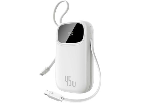 Baseus EnerFill Qpow 3 Digital Display Power Bank with 2 Built-in USB-C Cables 20000mAh 45W Cosmic - White